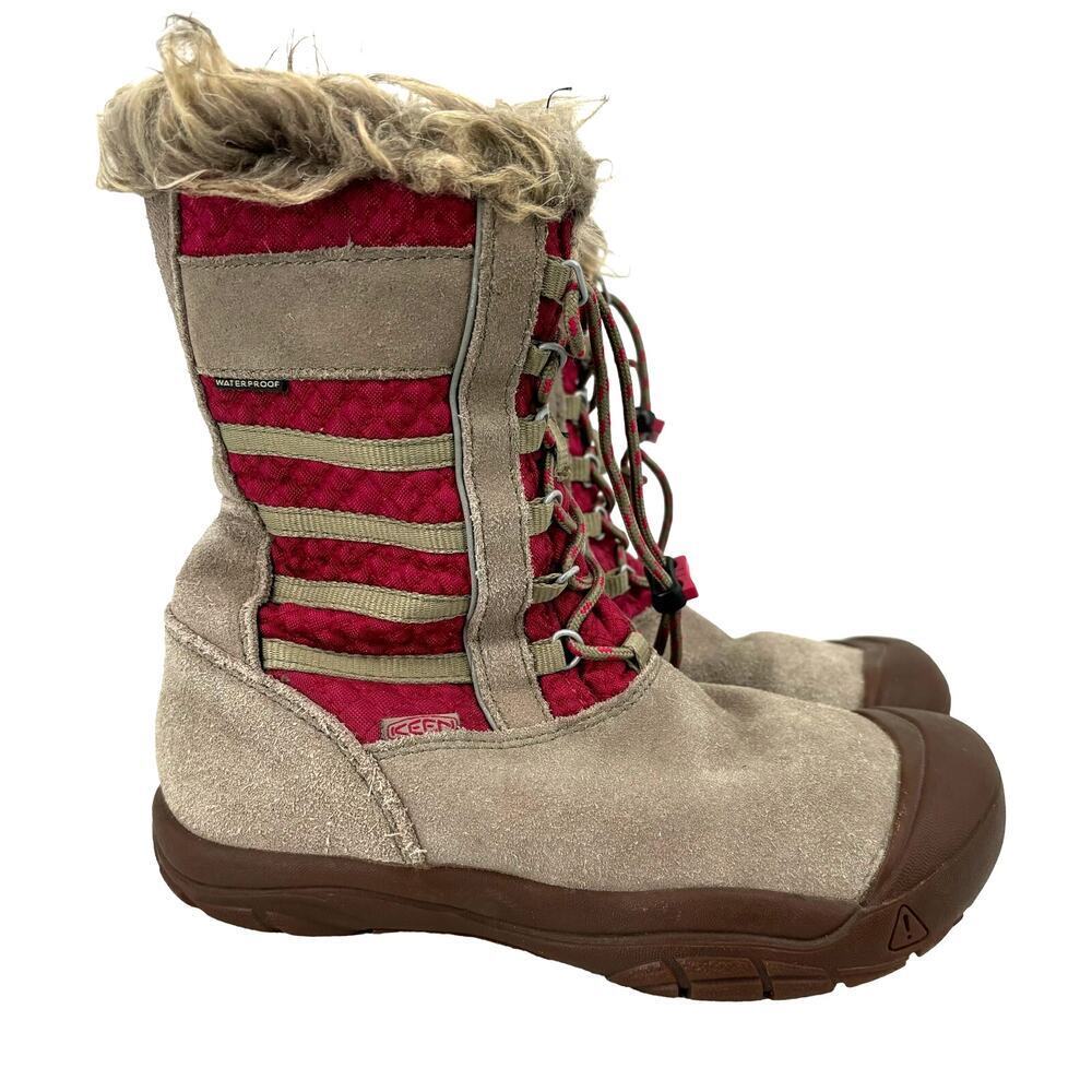 Keen Winter Boots Girls Size 3 Beige Fuchsia Suede Wapato Waterproof‎ Faux Fur